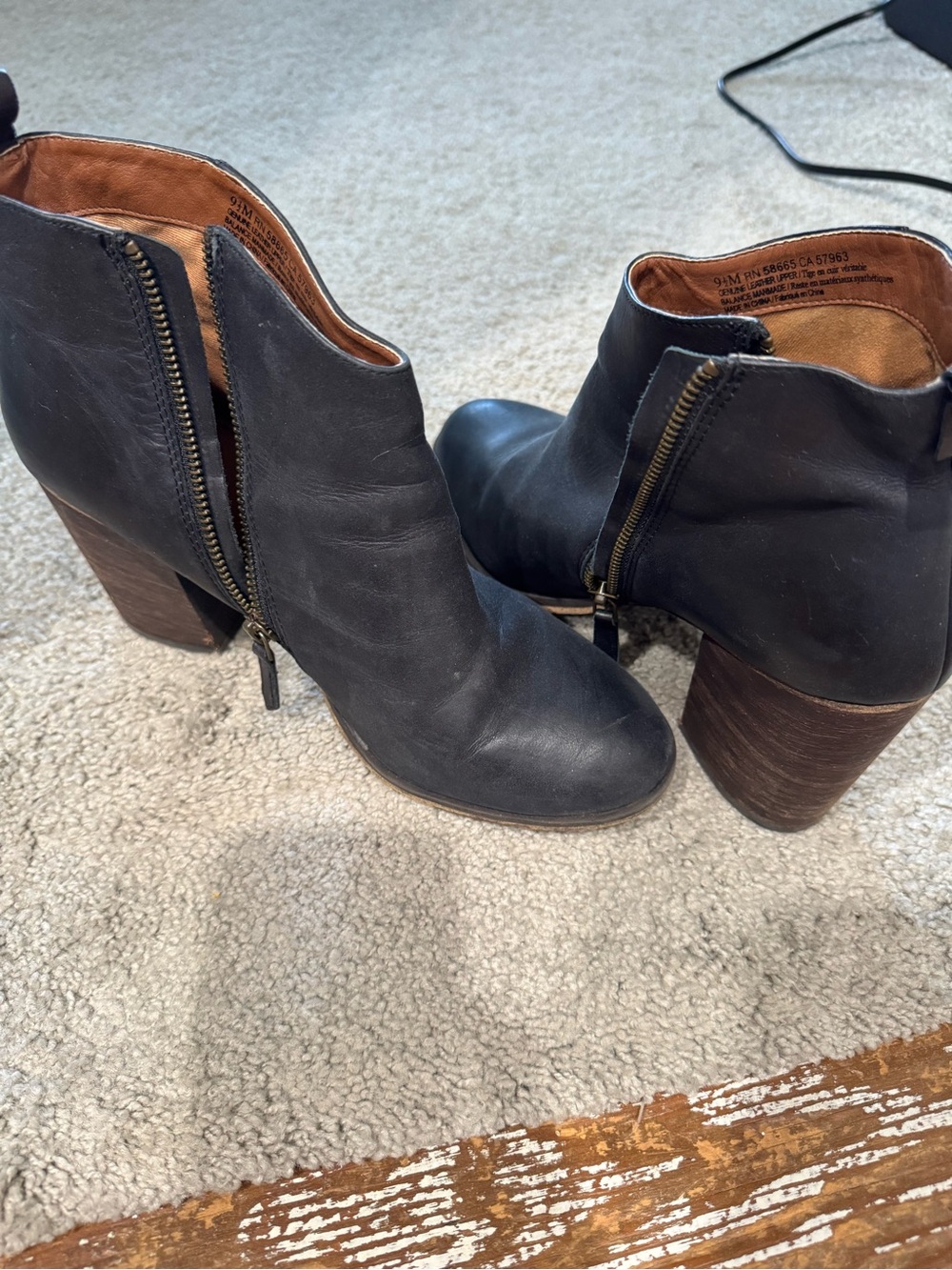 bp. Black Leather Ankle Booties with Stacked Wood Heel